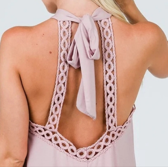 Lulu’s Pink Halter Mini Dress Crochet Large - Picture 12 of 13